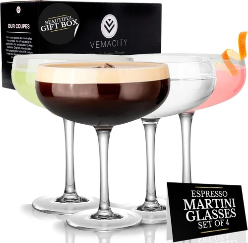 Vista 8 de VEMACITY - Juego de 2 vasos de Martini Espresso – Copas Coupé sopladas a 2 vasos de Martini Coupé