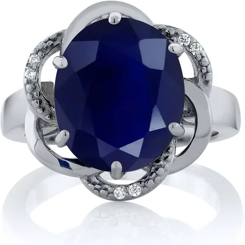 Vista 2 de Gem Stone King 925 Sterling Silver Blue Sapphire Women's Engagement Ring (5.07 Cttw Gemstone Birthstone, Available 5,6,7,8,9)