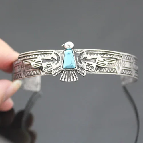 Vista 4 de Q&Q Fashion - Pulsera de vaquera azteca estilo vintage tribal del suroeste de Turquía águila azul piedra azul
