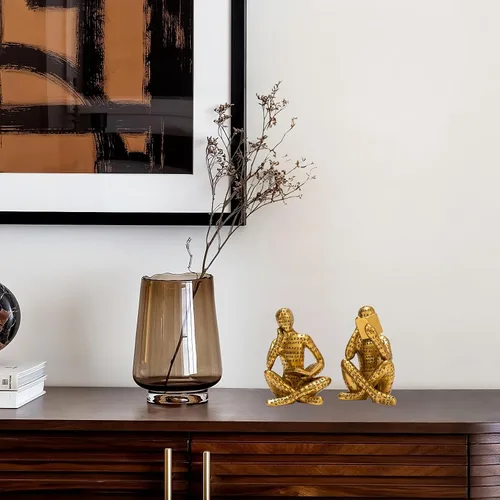 Vista 9 de Estatua de Pensador de Lectura Dorado Antiguo, Juego de 2 Decoración de Estantería Arte Abstracto Esculturas de Pensador, Figurilla Estética Moderna