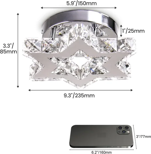 Vista 7 de Mini Lámpara de Araña LED de Cristal - Lámpara de Techo Empotrada Regulable Moderna con Control Remoto - Pequeña Lámpara de Araña de Estrella