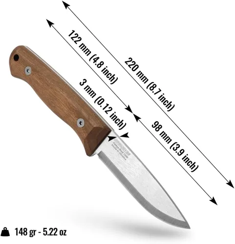 Vista 3 de BPSKNIVES Bushmate 2.0 Diseñado por DBK - Cuchillo Bushcraft - Cuchillo de acero al carbono de hoja fija con funda de cuero y encendedor de fuego