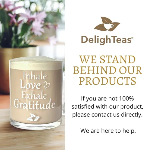 Vista 4 de DelighTeas Taza inspiradora para café/té, taza de vidrio de 12 onzas con asa, taza de vibraciones positivas, gran regalo para amantes del café