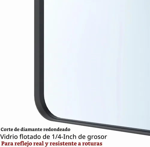 Vista 3 de VocalStar - Espejo de baño con marco de metal negro para pared, espejo de tocador de baño redondo rectangular mate de 16 x 24 pulgadas con marco