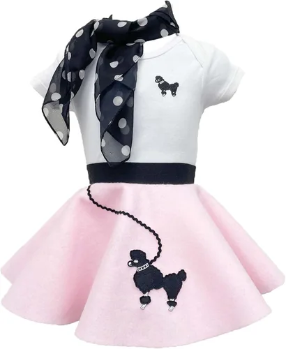 Vista 6 de Hip Hop 50's Shop Disfraz de falda de caniche de 3 piezas para bebé de los Rosa encendido