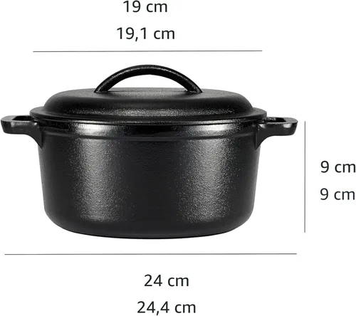 Vista 4 de Amazon Basics Mini olla holandesa de hierro fundido pre-sazonada con tapa y asas dobles, apta para horno, 2 cuartos de galón, redonda, color negro