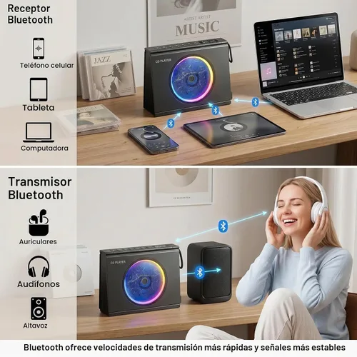 Vista 3 de Gueray Reproductores portátiles de CD Bluetooth del reproductor de CD para Negro