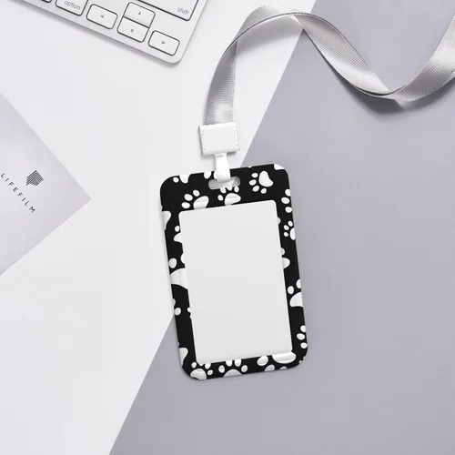 Vista 5 de Soporte para tarjetas de identificación con estampado de pata de oso con cordón, protector de tarjeta de identificación vertical, soporte para placa