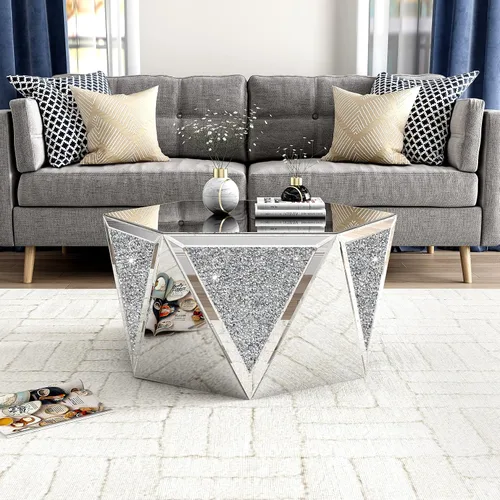 Vista 2 de Mesa auxiliar de tambor con espejo, mesa de acento hexagonal