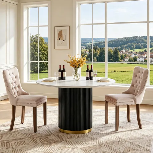 Vista 35 de SSLine 41.3 in Round Sintered Stone Dining Table for 4 Fluted Pedestal Base