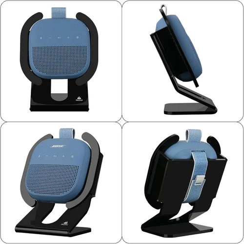 Vista 7 de Soporte de escritorio para altavoz portátil Bose SoundLink Micro 2, soporte de altavoz acrílico, soporte de mesa con soporte base antideslizante