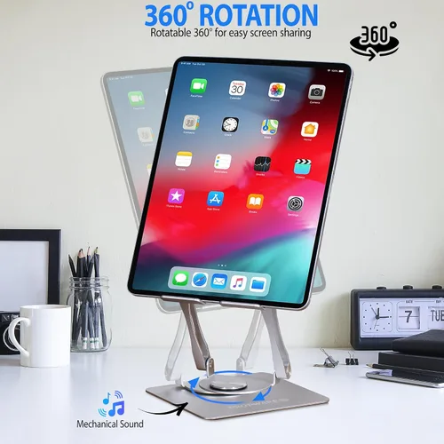 Vista 6 de Soporte giratorio para tableta para iPad/Kindle/iPhone de 13 a 4.7 pulgadas, soporte ajustable para tablet para escritorio, cocina, PC, accesorios