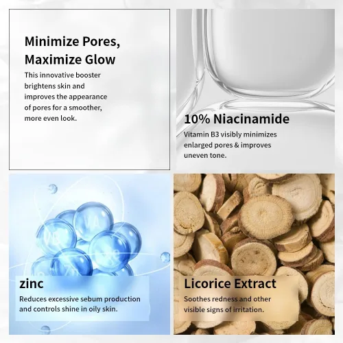 Vista 4 de Suero facial de niacinamida 10% + zinc 1% Control avanzado del tono de la piel y el aceite Fórmula hidratante y antimanchas Ligero y de rápida