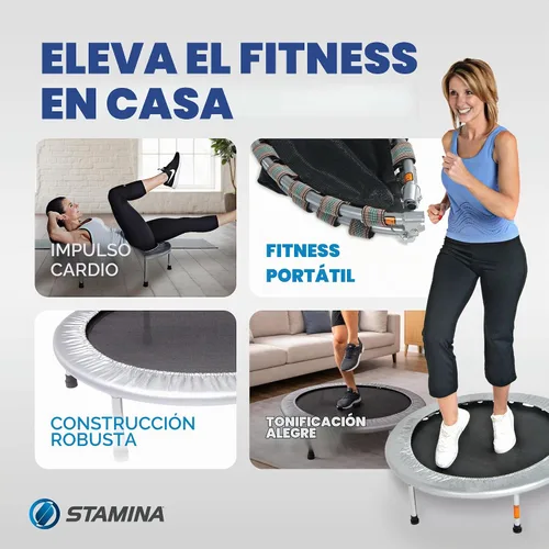 Vista 3 de Stamina 36" Foldable Mini Trampoline Rebounder for Adults with Smart Workout App, Black - Portable Fitness Equipment for Home Gym, Cardio and
