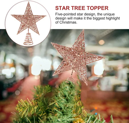 Vista 5 de PRETYZOOM Decoración de árbol de Navidad con estrella brillante, decoración de fiesta de Navidad, recuerdos de fiesta, 7.87 x 7.87 x 1.57 pulgadas