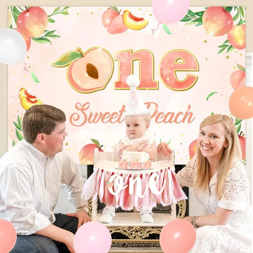 Vista 3 de Decoración de cumpleaños de durazno dulce para el primer cumpleaños, decoración para niñas, un dulce melocotón, telón de fondo para primera silla