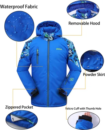 Vista 5 de PHIBEE Chaqueta de esquí impermeable transpirable para niños grandes