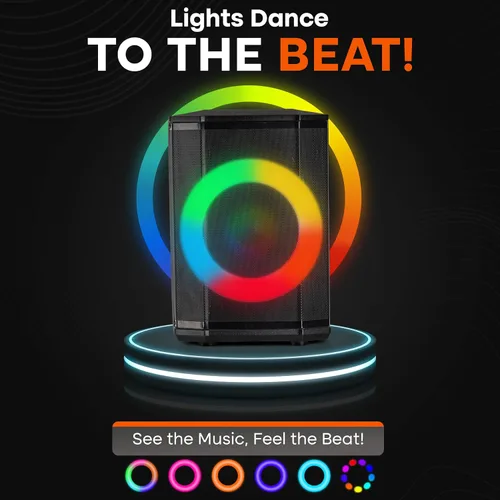 Vista 6 de Pyle Altavoz Bluetooth Portátil con Woofer de 8 Pulgadas, Función TWS, Entrada de Micrófono, USB/Micro SD/Radio FM, Luces de Anillo Coloridas, 120W