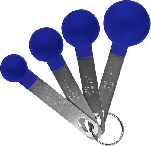 Vista 5 de Reston Lloyd 4 cucharas medidoras para ingredientes secos y líquidos, plástico de grado alimenticio con asas de acero inoxidable, color rojo