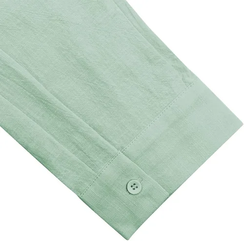 Vista 5 de Camisas de lino con botones para hombre, estilo casual, manga larga, ajuste regular, de algodón, con bolsillo