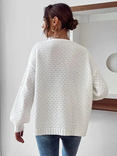 Vista 2 de Verdusa Suéter de punto con apliques florales y manga de obispo para mujer