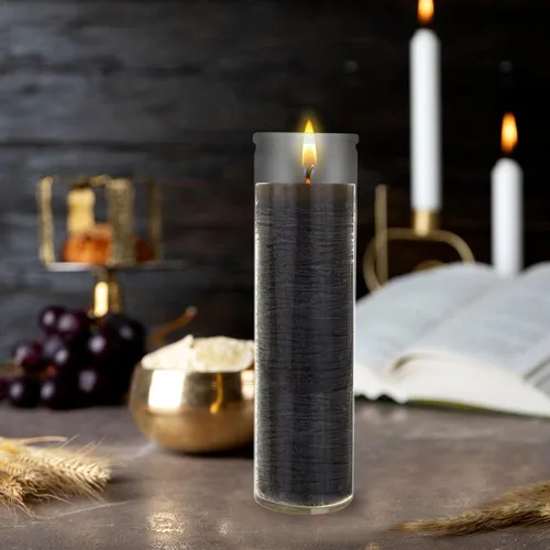 Vista 3 de Mega Candles 1 pieza Velas de Oración Devocional de Recipiente de Vidrio Negro Sin Aroma de 7 Días, Vela de Cera Premium 2 Pulgadas x 8 Pulgadas