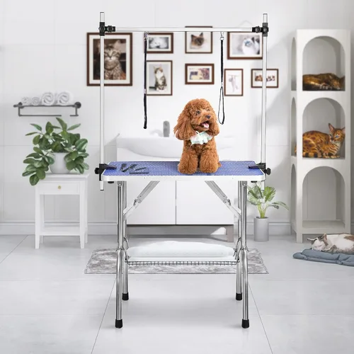 Vista 14 de Mesa de aseo profesional ajustable para mascotas, de 42 pulgadas, resistente, con brazo y bandeja de malla para perros y gatos, capacidad máxima
