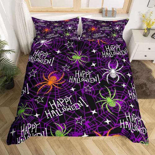 Vista 24 de Manfei Juego de funda de edredón de Halloween tamaño individual, juego de ropa de cama de 2 piezas para niños y niñas, decoración de habitación