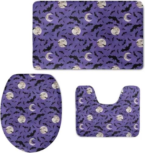 Vista 12 de Axolotl - Juego de 3 alfombras de baño antideslizantes y lavables para tapa de inodoro y tapete de contorno con respaldo de PVC, juego de tapetes