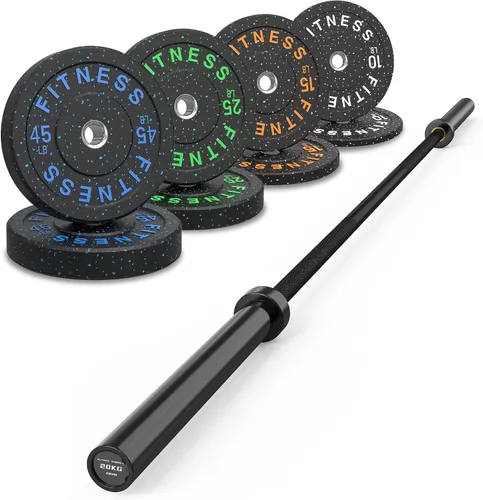 Vista 11 de HANDBODE Olympic High-Bounce Bumper Plates Bench Press Barbell Weights Set 2 - Inch, 10-55 lb Rubber Weight Sets for Home Gym, Strength Training
