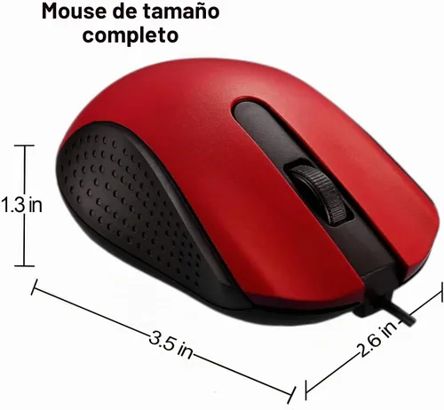 Vista 2 de Ratón de computadora USB con cable con diseño ergonómico, ratones de computadora USB para computadoras portátiles y PC, oficina y hogar (negro, rojo)