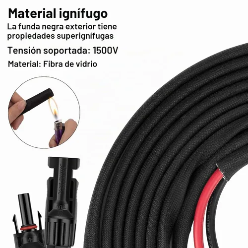 Vista 2 de Cable de extensión de panel solar de 30 pies 10 AWG con conectores hembra y macho, cable de extensión solar para paneles solares, controladores