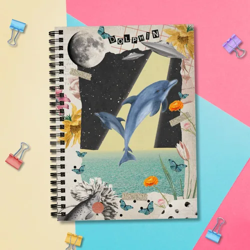 Vista 7 de GOLEEX Blank Spiral Notebook Dolphin Journal Collage Ruled Lined Writing Weekly Monthly Planner Vintage Durable Soft Cover Notebooks School Work