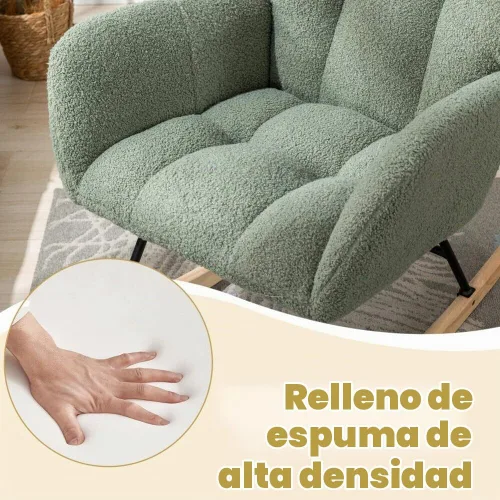 Vista 7 de Mecedora de cuarto de bebé con asiento deslizante tapizado en estilo oso de peluche, con respaldo alto, sillón acento con cómodo bolsillo lateral