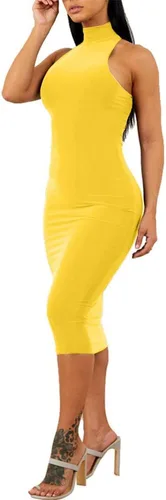 Vista 3 de GOBLES Vestido sexy para mujer, cuello alto, elegante, sin mangas, con cuello alto