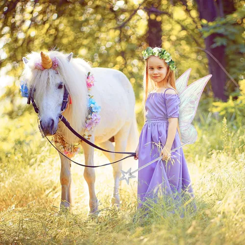 Vista 5 de Diadema floral con alas de hada y estrella para niñas y mujeres disfraz de Halloween alas de ángel para vestir a fiestas