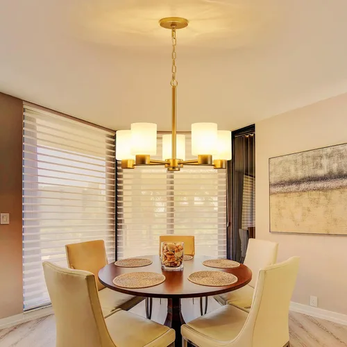 Vista 7 de WUZUPS Lámpara colgante de 5 luces, pantalla de vidrio blanco esmerilado con iluminación de techo de grano, elegante accesorio moderno para baño