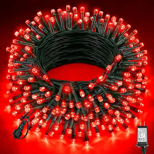 Vista 18 de Tira de luces LED de Navidad de 40 pies para exteriores, luces rojas y blancas de Navidad impermeables, 8 modos y temporizador, luces de árbol