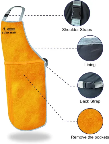 Vista 3 de Leather Work Shop Apron, Buckle straps, Heat & Flame Resistant Heavy Duty Welding Apron