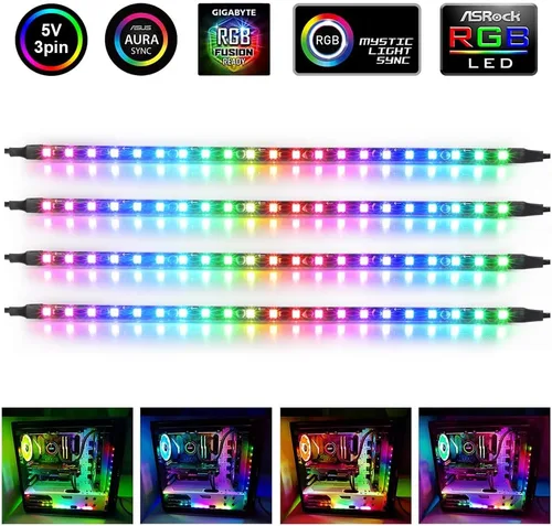 Vista 2 de Tira LED magnética NEON direccionable RGB para PC, tira ARGB de silicona difusa flexible de 4 x 13.7 pulgadas para cabezal LED de 5 V y 3 pines
