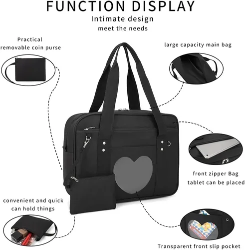 Vista 4 de Bolso japonés con ventana en forma de corazón versátil como bolso de hombro para computadora portátil