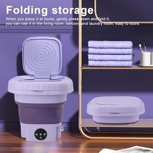 Vista 3 de Lavadora portátil 11L ABS PP Mini Lavadora de cubo plegable automática con tubo de drenaje para apartamento de viaje RV (enchufe de EE. UU.)