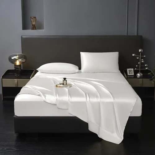 Vista 17 de Revdomfly Juego de 4 Piezas de Sábanas de Satén Azul Bebé de Tamaño Completo, Lujosas y Suaves como Seda, 1 Sábana Bajera Premium que Absorbe