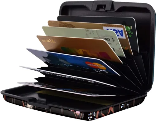 Vista 2 de Coco Rossi Mini tarjetero para mujeres u hombres, bloqueo RFID, funda rígida para tarjetas de identificación, cartera de viaje
