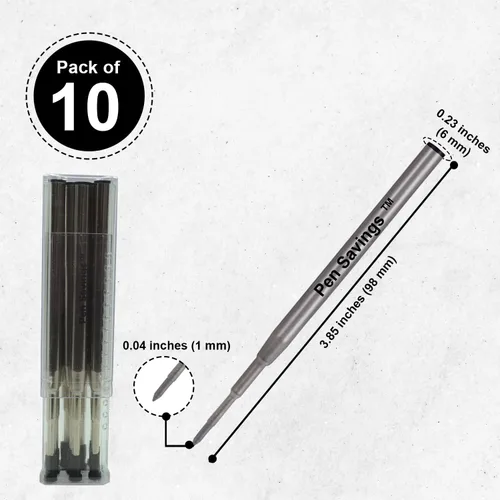 Vista 4 de Pen Savings - Paquete de 10 repuestos de bolígrafo compatibles con bolígrafos Montblanc Twist Style Ballpoint, punta media (paquete a granel) (negro)