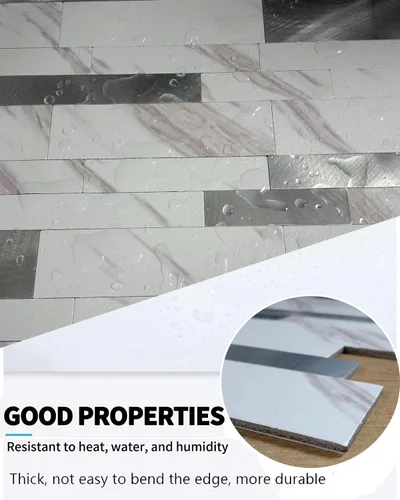 Vista 3 de XUANINY 10 hojas de azulejos metálicos despegar y pegar para protector contra salpicaduras, autoadhesivos de aluminio 3D, adhesivos de pared