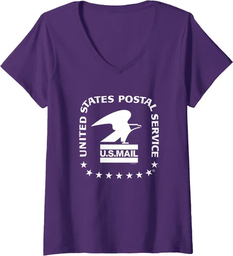 Vista 7 de Camiseta con cuello en V para mujer USPS - US Air Mail Seal, Gris Negro