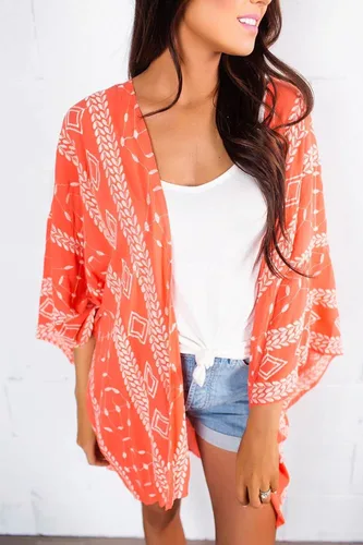 Vista 3 de Yonala Kimono floral para mujer, holgado, media manga, de gasa, casual, salida de baño