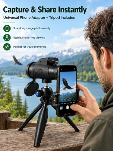 Vista 7 de Monocular de 12x50 con adaptador de teléfono y trípode