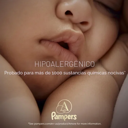 Vista 4 de Pampers Amore, tamaño 0 (hasta 10 libras), 76 unidades, nuestro mejor pañal, hipoalergénico y sin fragancia, hasta 100% a prueba de fugas, suave